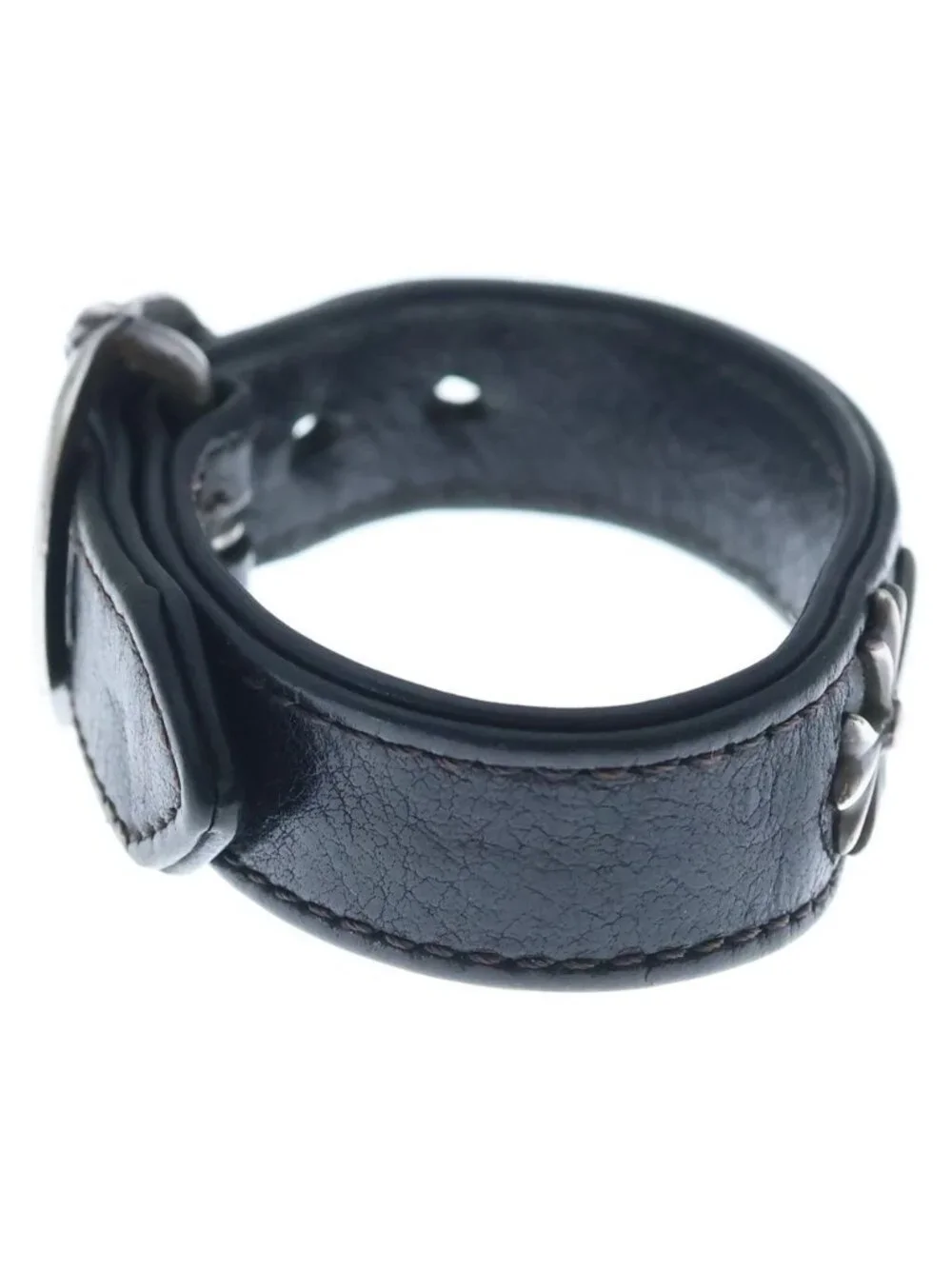 Chrome Hearts Gunslinger Tiny CH Cross Decoration Leather Bracelet Black Silver